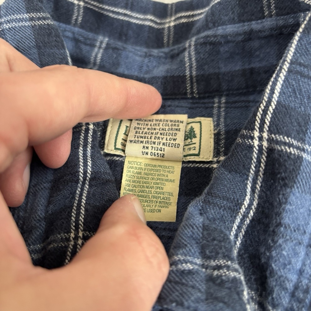 LL Bean Flannel Shirt Mens 2XLT Tall Blue White Scotch Button Up Outdoor Chores - Picture 5 of 6